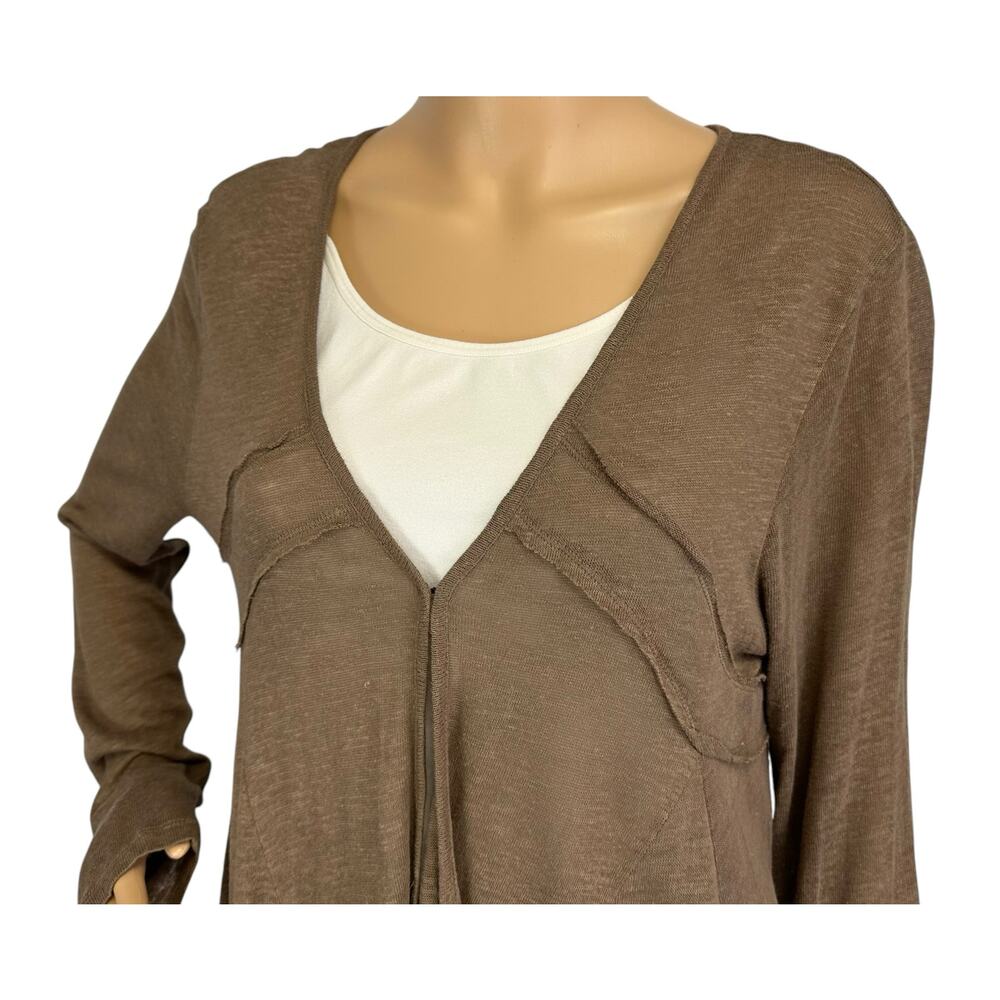 Neiman Marcus Vintage Y2K Linen Blend Long Cardigan Sweater Brown Size L - Picture 6 of 10